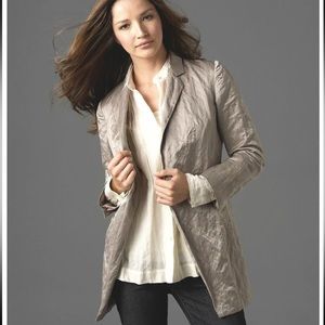 EILEEN FISHER Silver Cotton Long Steel Satin Rumple Blazer Jacket large petite